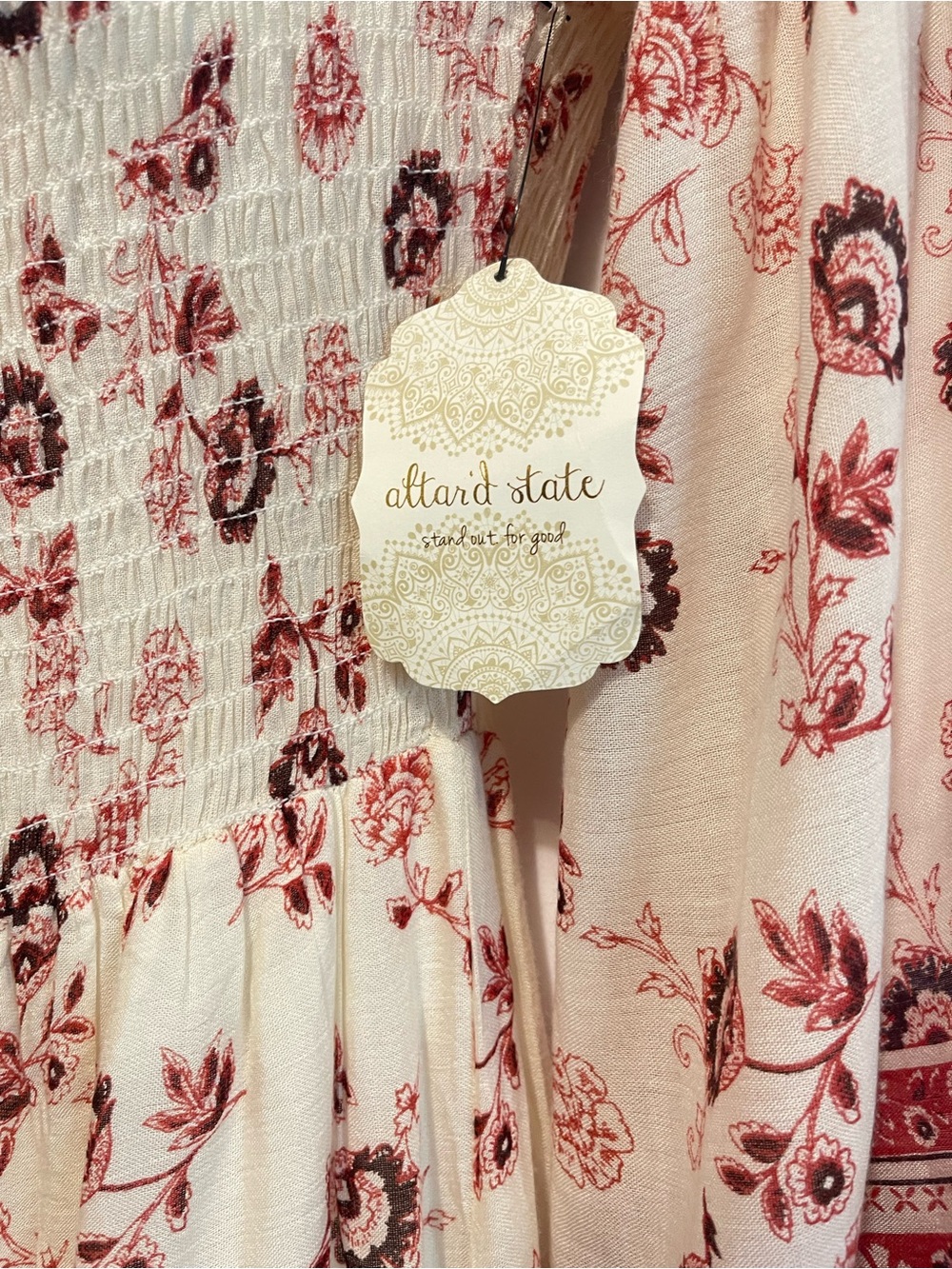 Altar'd State White Off-Shoulder Floral Maxi Dress with Pink Border - Picture 3 of 9